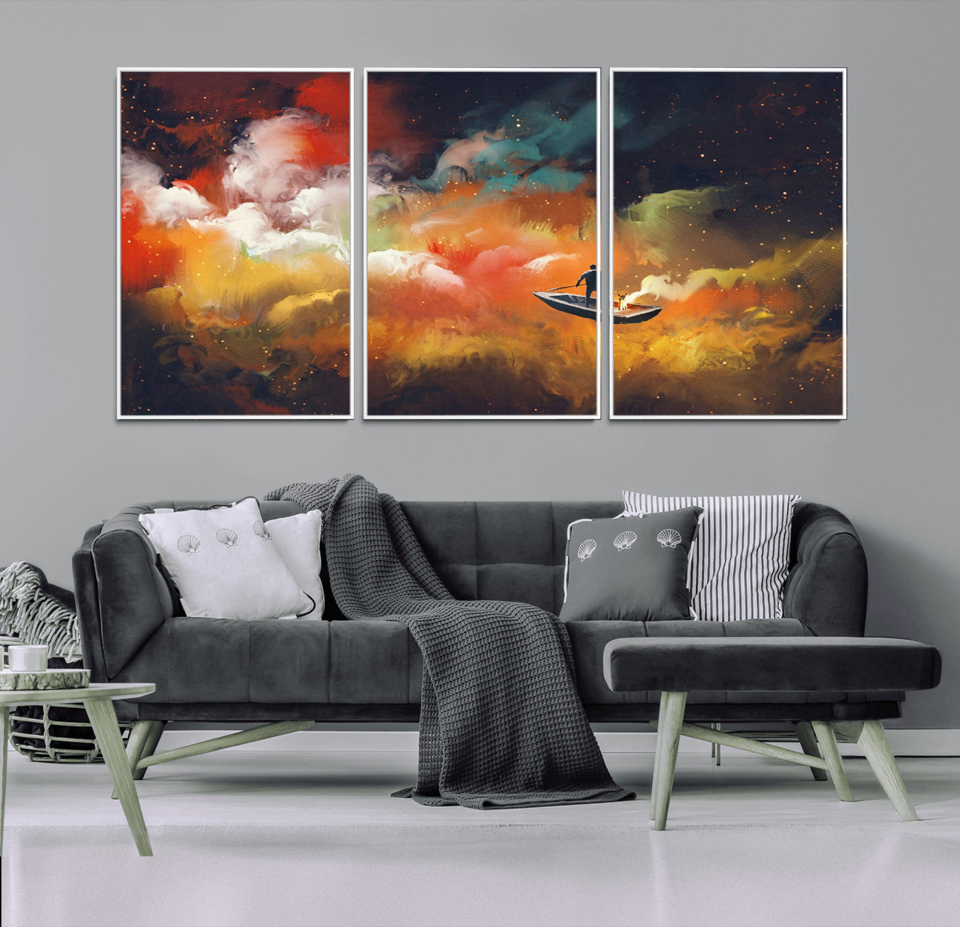 MGV-FC-60X30-3P - Surreal Space Adventure Canvas Wall Art – Dreamlike Abstract Galaxy Print – Framed and Ready to Hang for Living Room or Bedroom Decor