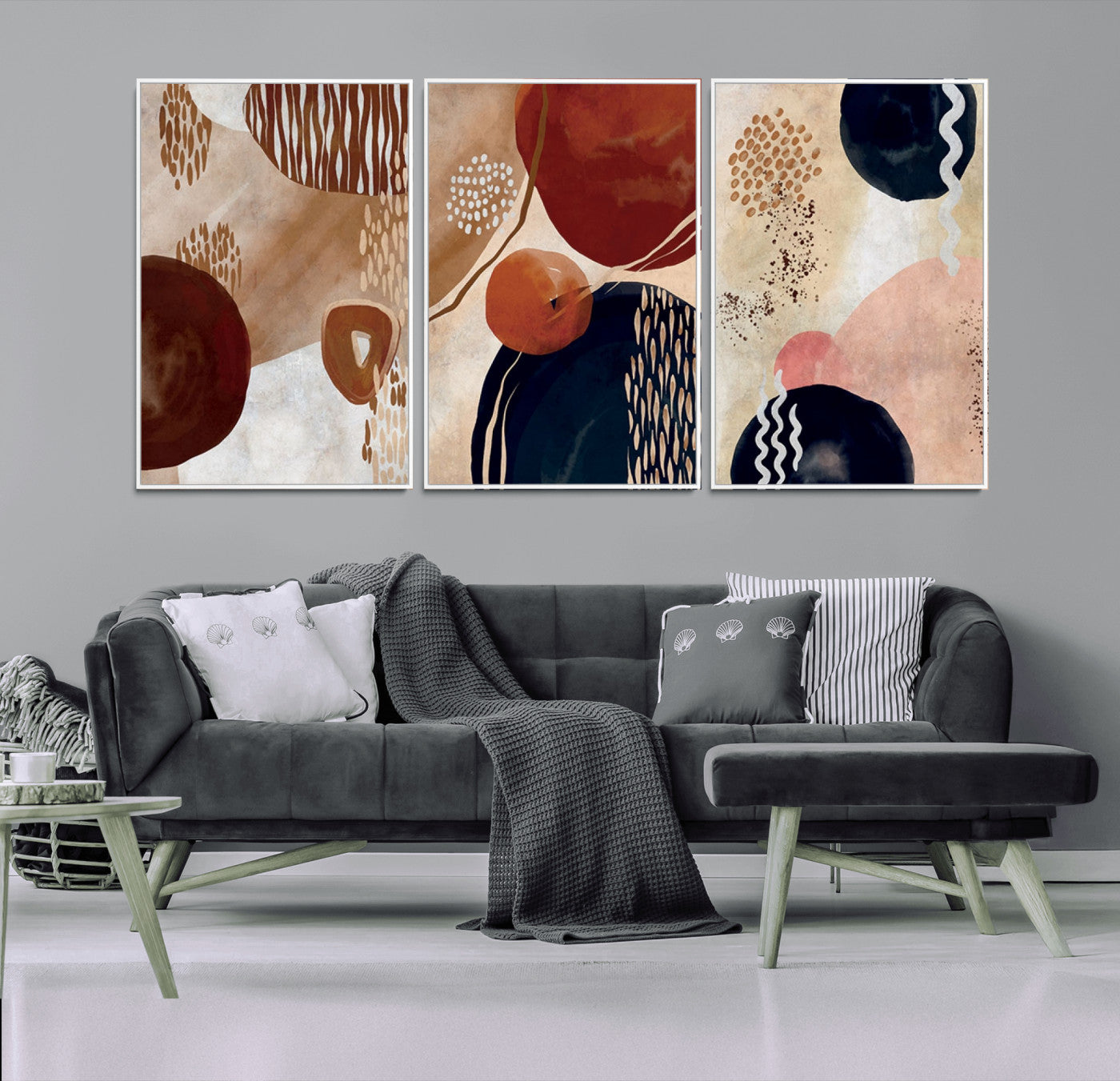MGV-FC-60X30-3P - Boho Wall Art Canvas Print Set Mid-Century Prints Bohemian Wall Artwork Prints Boho Neutral