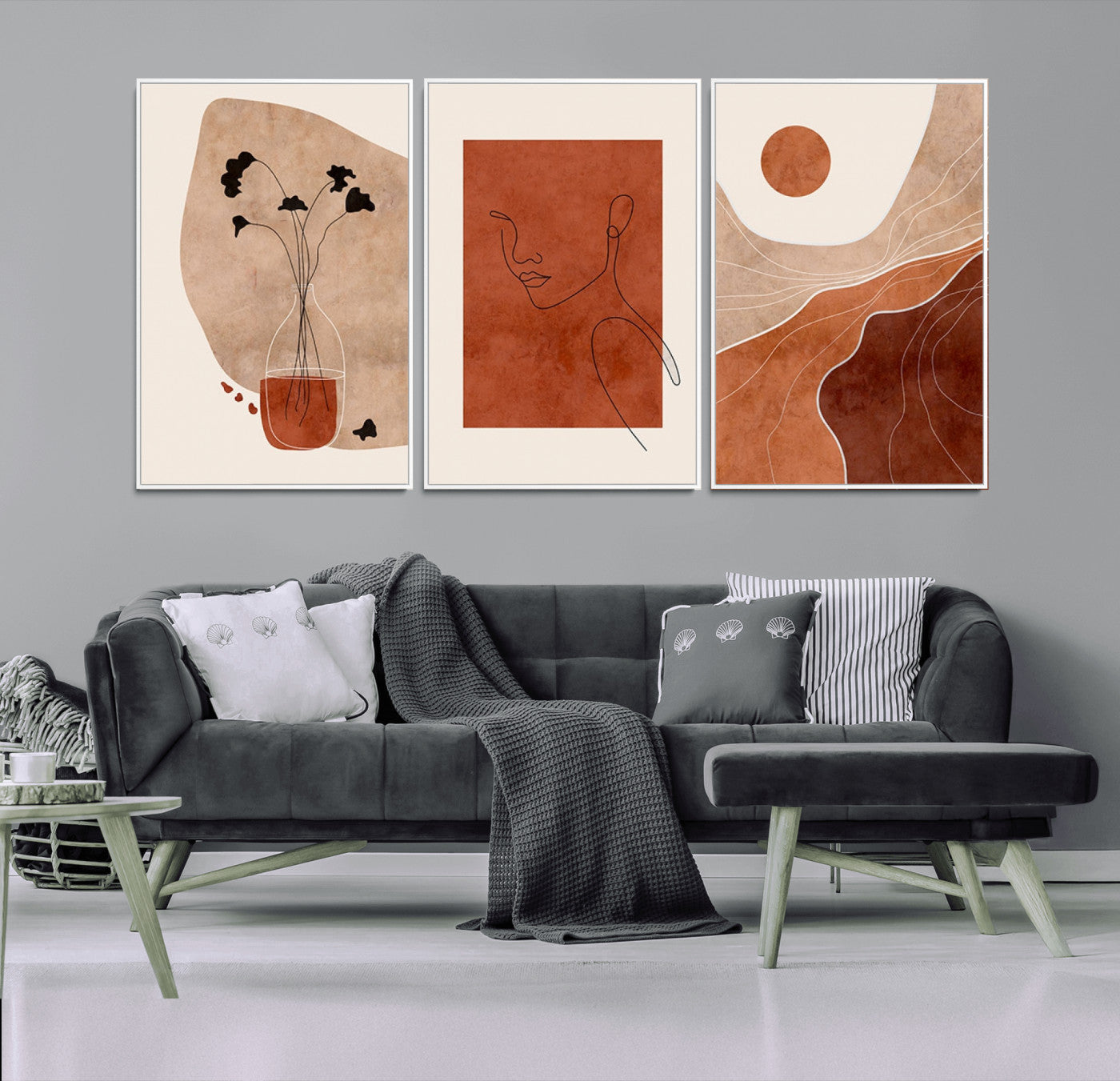 MGV-FC-60X30-3P - Boho Sunset Mountain Canvas Print, Modern Boho Sunset Mountain Landscape Triptych – Giclée Canvas
