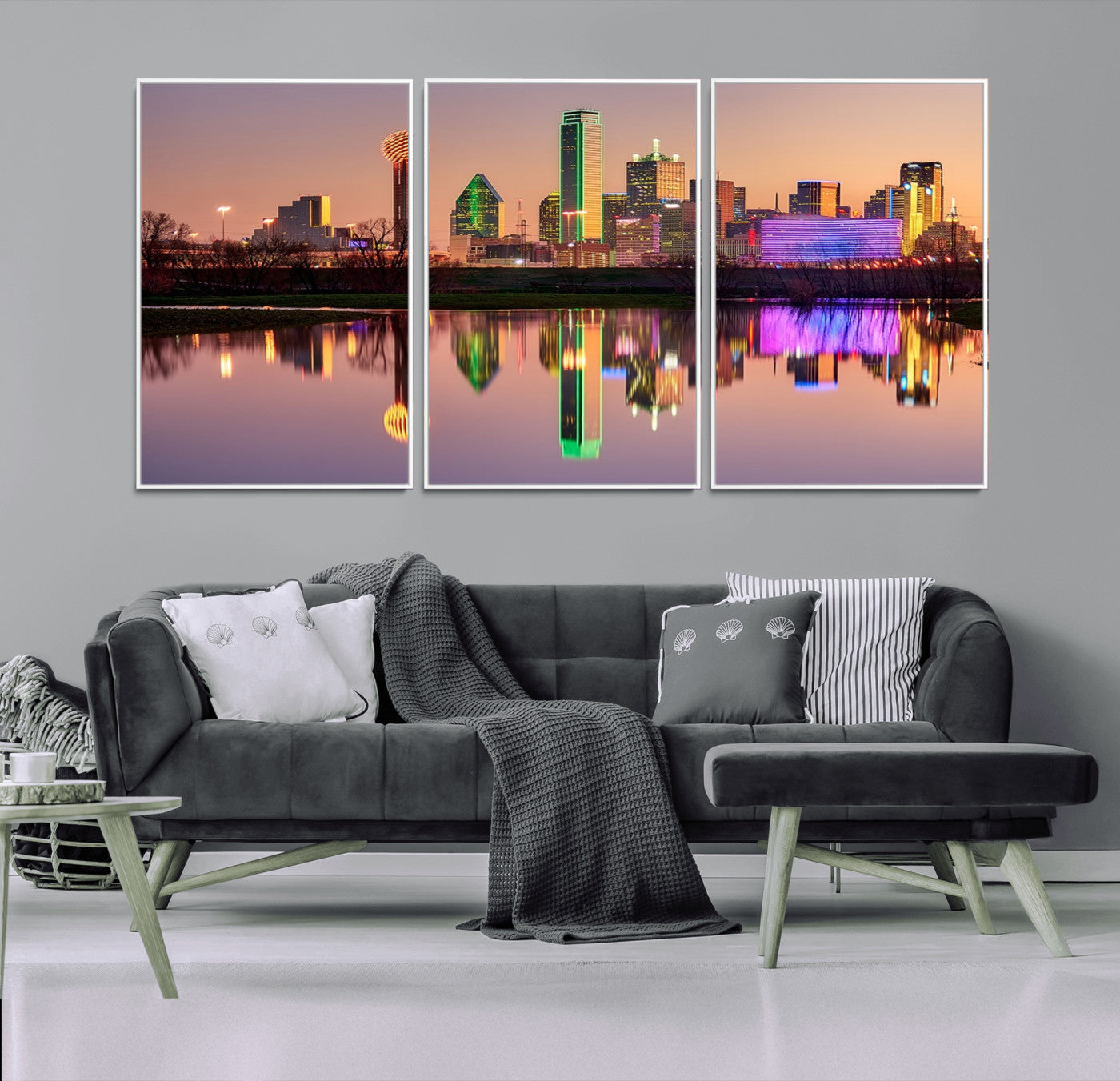 73925-MGV-FC-60X30-3P_White-Colorful Dallas City Lights Night Skyline Wall Art Print Dallas Cityscape Canvas Print Dallas