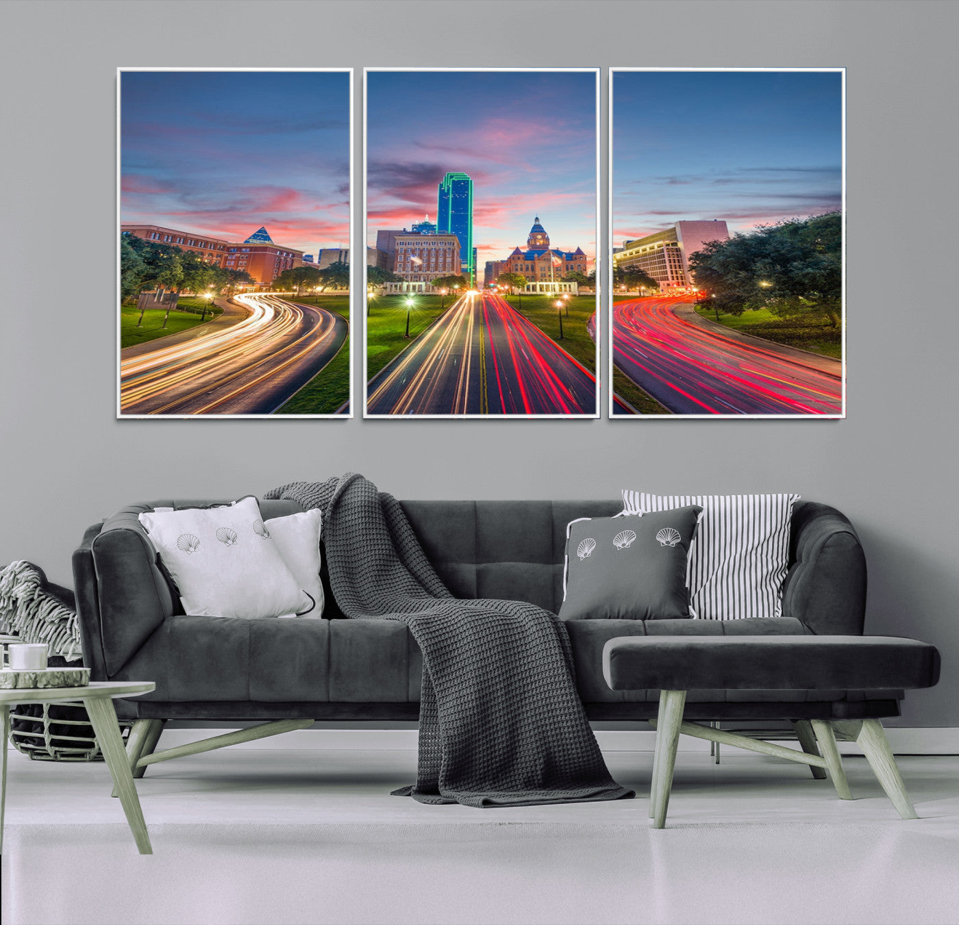 33960-MGV-FC-60X30-3P_White-Dallas City Lights Large Wall Art Dallas Cityscape Canvas Print Framed Living Room Decor