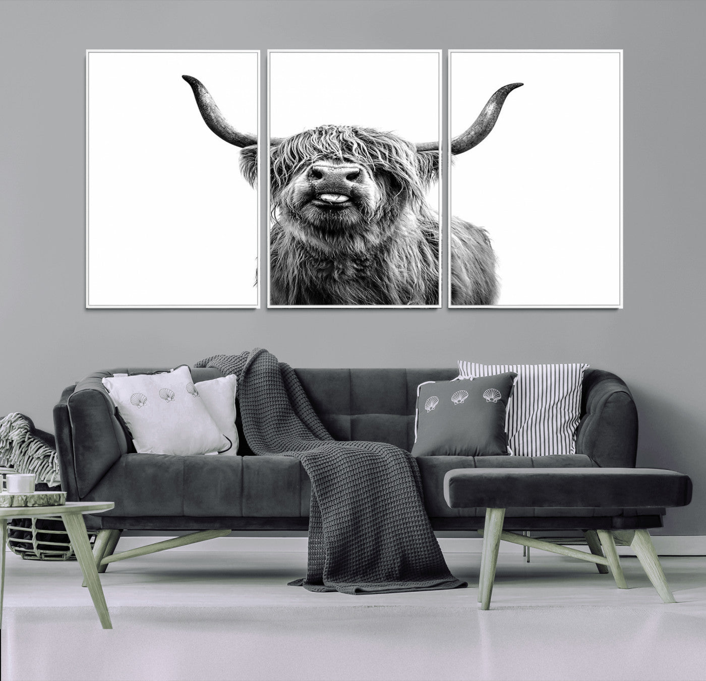 MGV-FC-60X30-3P - Fanny Scottish Highland Cow Cattle Art Print Farmhouse Wall Art Canvas Print