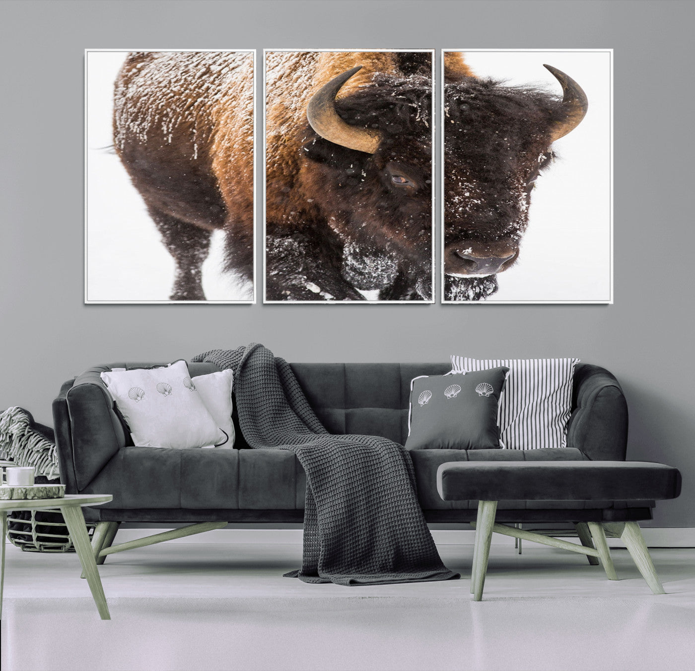 MGV-FC-60X30-3P - Bison Wall Art Canvas Print For Farmhouse, Wild Animal Wall Art