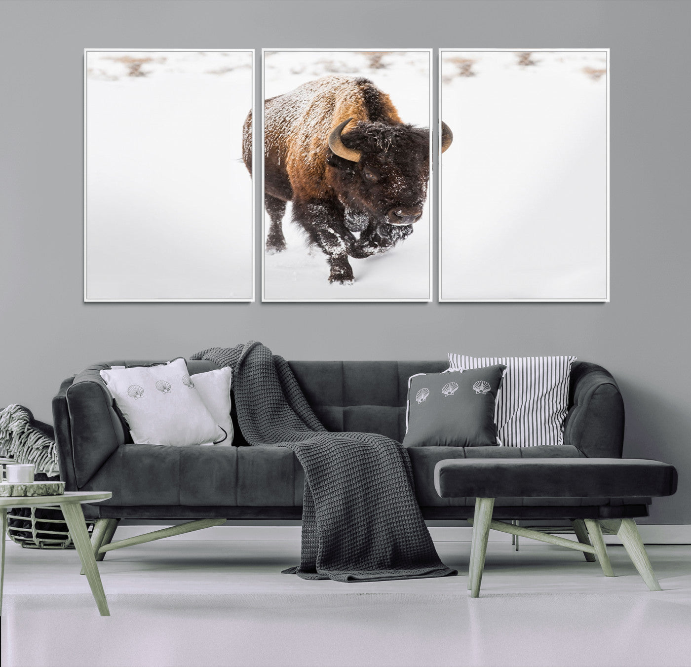 MGV-FC-60X30-3P - Bison Winter Wall Art Canvas Print For Farmhouse Decor
