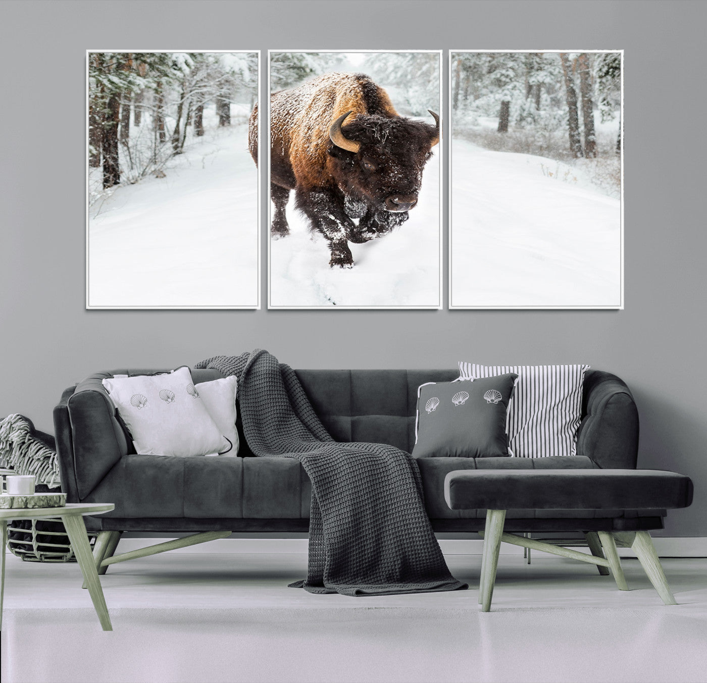 MGV-FC-60X30-3P - Bison Wall Art Canvas Print For Farmhouse, Animal Canvas Print, Wild Animal Wall Art