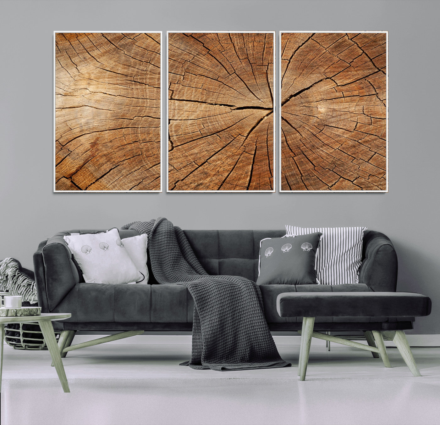 MGV-FC-60X30-3P - Tree Ring Canvas Art, Rustic Wood Grain Wall Art, Tree Slice Decor for Modern Homes, Giclee