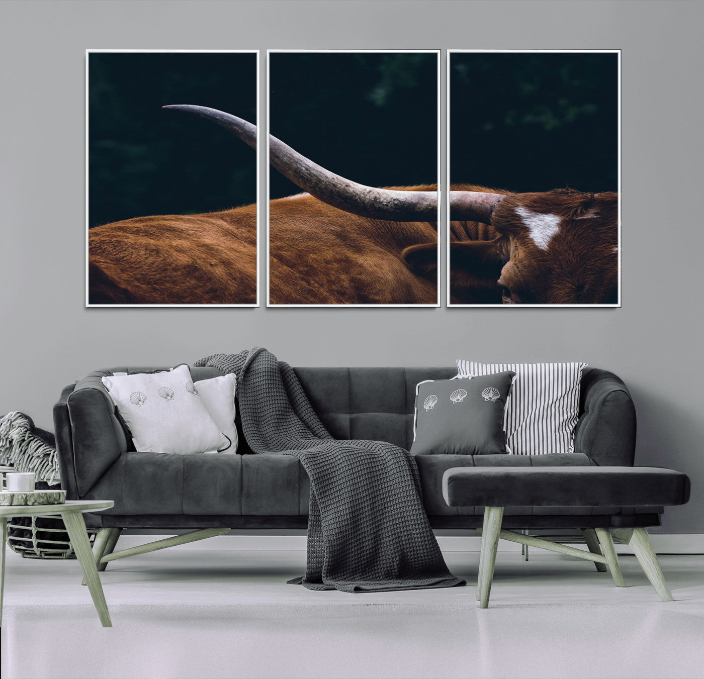 MGV-FC-60X30-3P - Texas Longhorn Bull Wall Art Canvas Print - Large Framed Canvas Wall Art, Animal Print for Rustic Home or Office Décor, Farmhouse Cabin Wall Decor