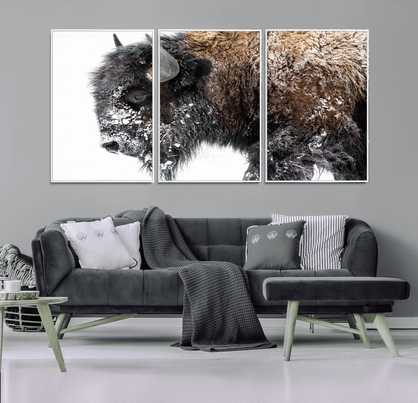 MGV-FC-60X30-3P - American Bison Wall Art Print | Buffalo Canvas Wall Art |  Framed and Ready to Hang Bison Print for