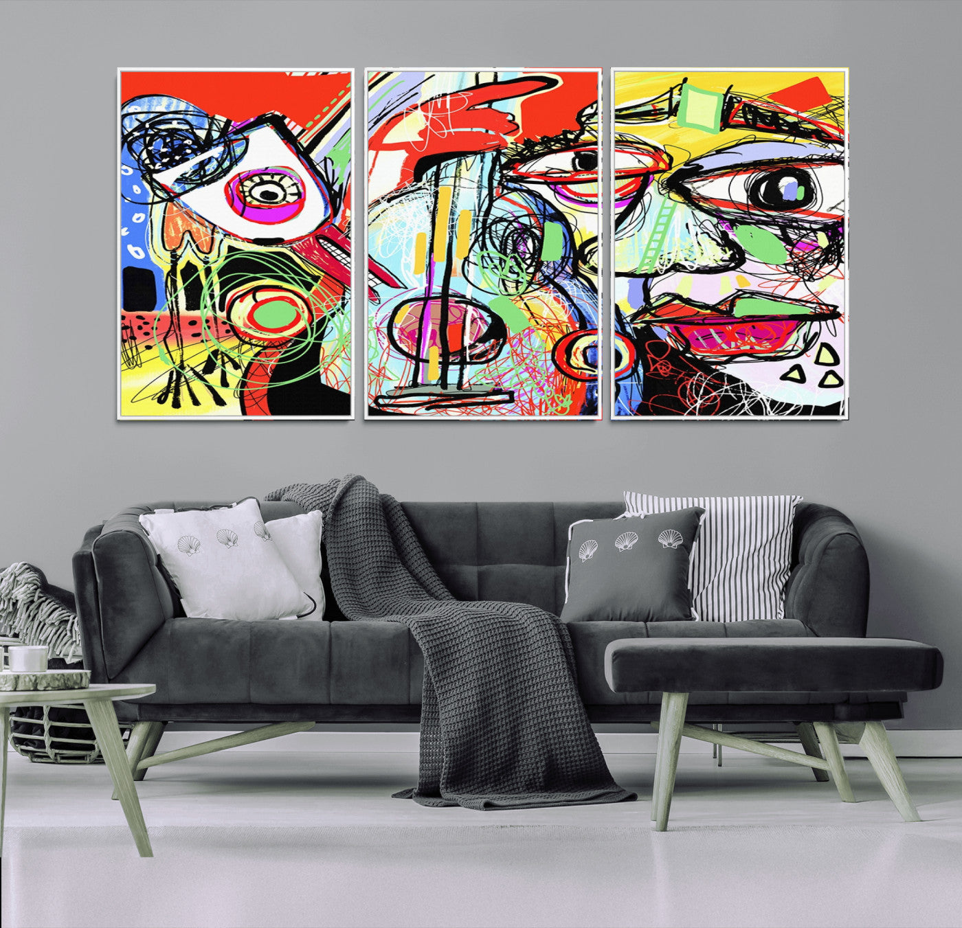 MGV-FC-60X30-3P - Picasso Style Art Abstract Canvas Wall Art Print , Colorful Abstract Artwork