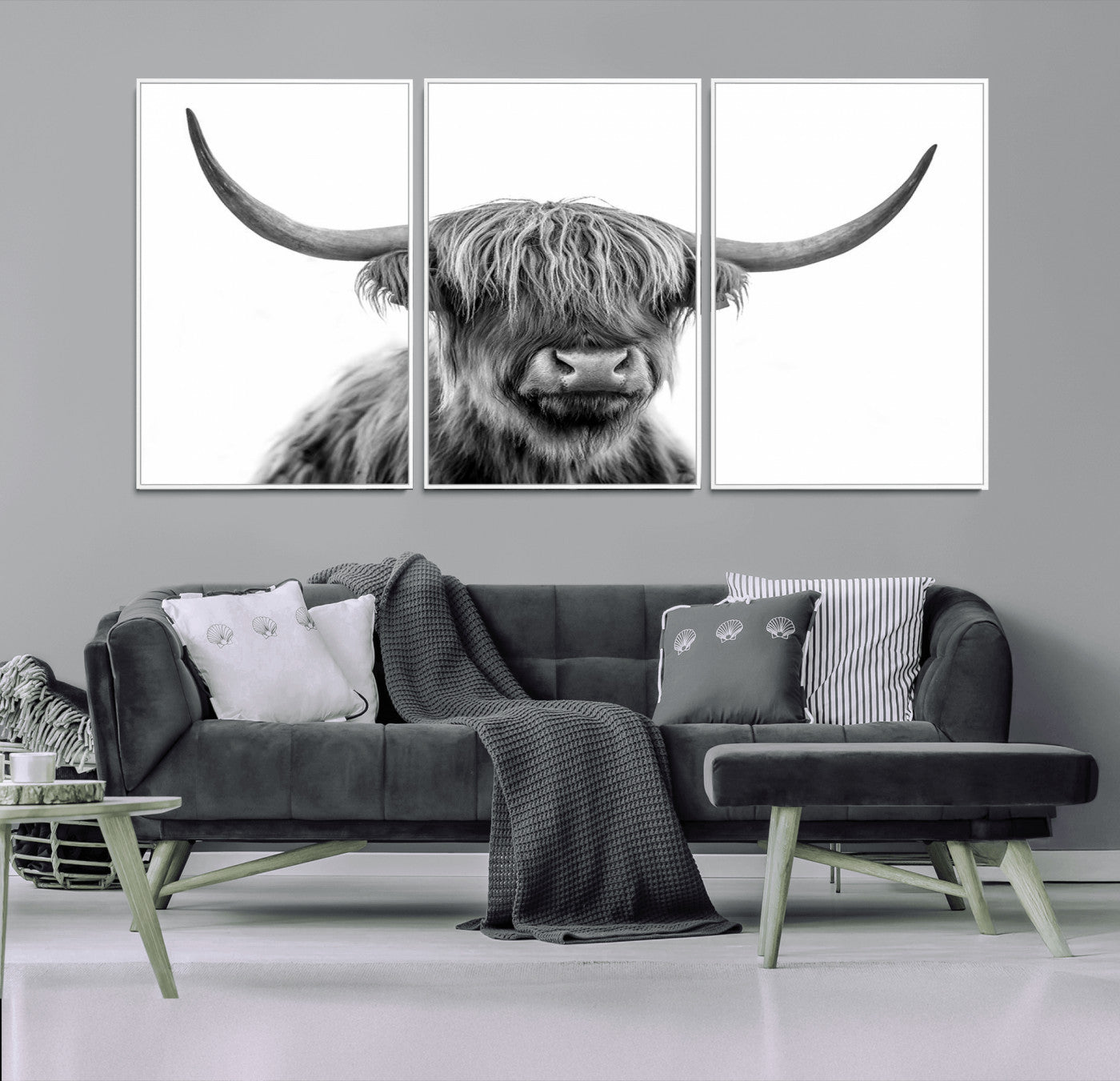 -Scottish Highland Cow Cattle Art Print Wall Art Canvas Print for Farmhouse Decor, Framed Scottish