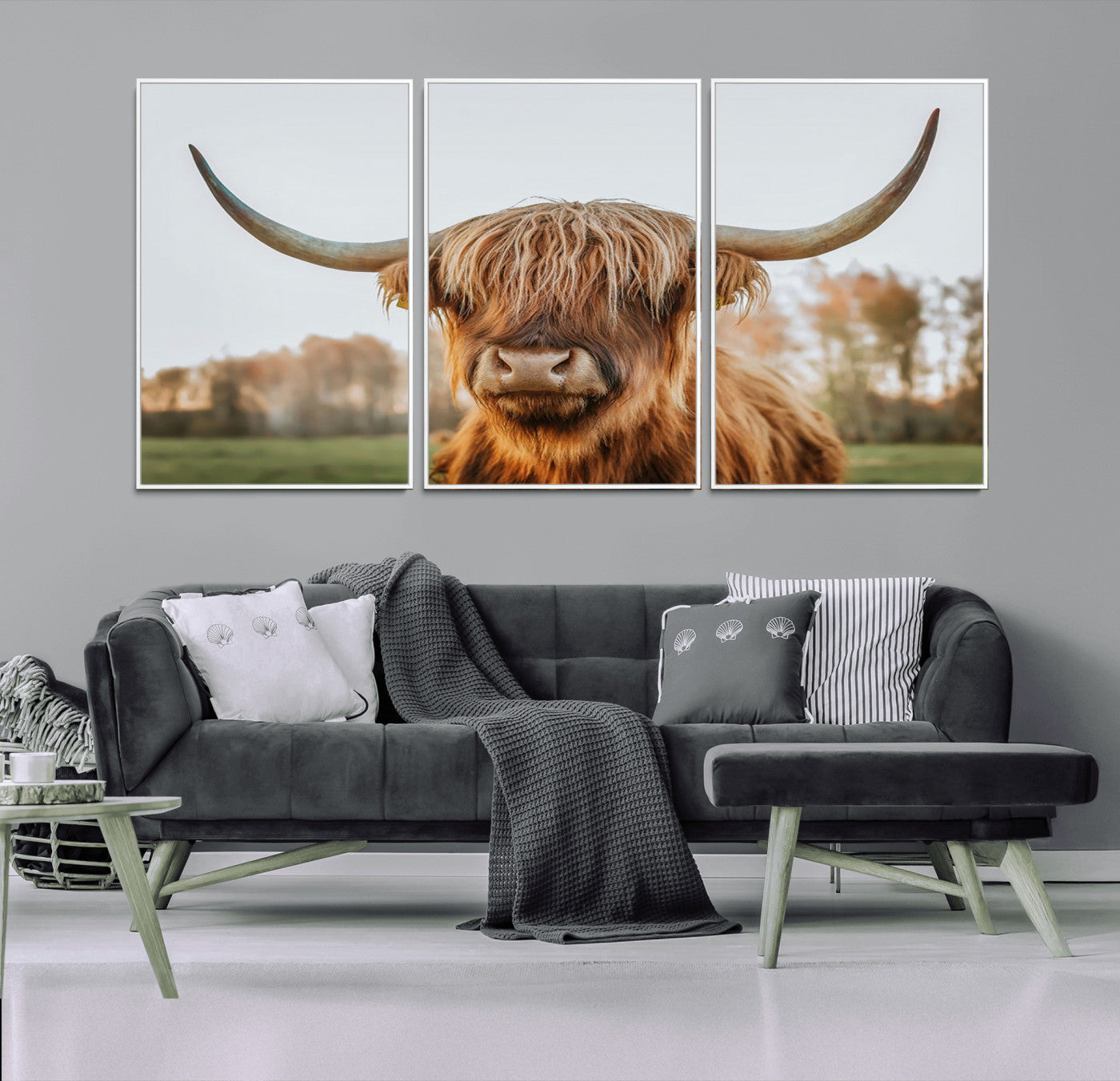 MGV-FC-60X30-3P - Highland Cow Animal Scottish Cattle Art Print Farmhouse Wall Art Canvas Print