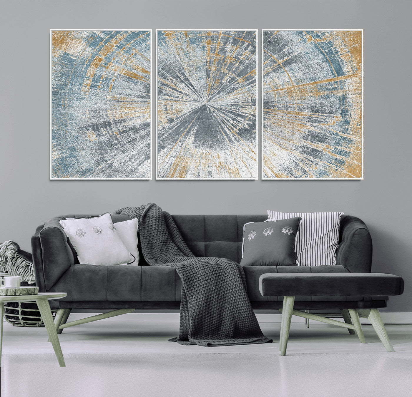 MGV-FC-60X30-3P - Radiant Abstract Wood Rings Canvas Art – Modern Triptych Wall Decor for Living Room or Farmhouse Decor