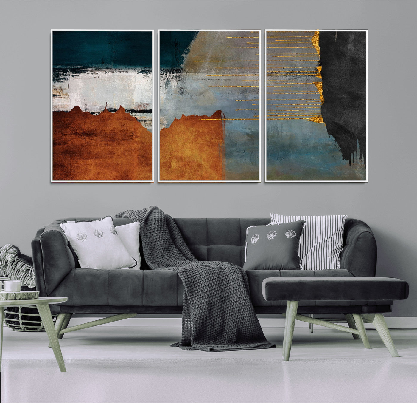 MGV-FC-60X30-3P - Modern Abstract Canvas Art Canvas Print - Framed and Ready to Hang Artwork for Contemporary Living