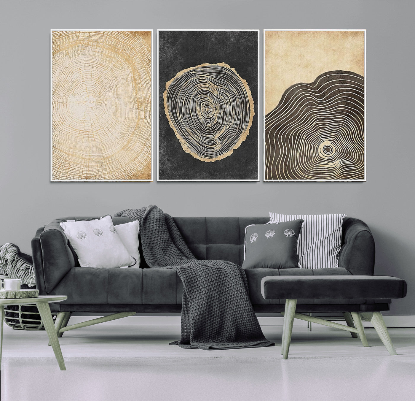 MGV-FC-60X30-3P - Tree Rings Canvas Wall Art Print – Minimalist Natural History in Modern Decor - Minimalist Boho Wall