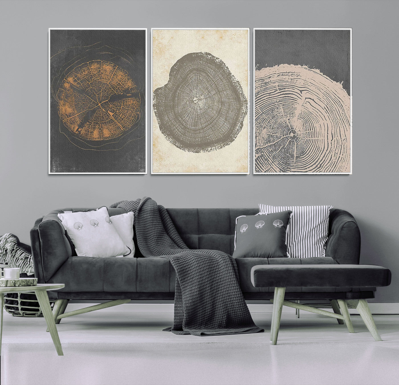 MGV-FC-60X30-3P - Boho Tree Ring Wall Art, Modern Minimalist Wood Grain Canvas, Tree Slice for Rustic Decor, Farmhouse