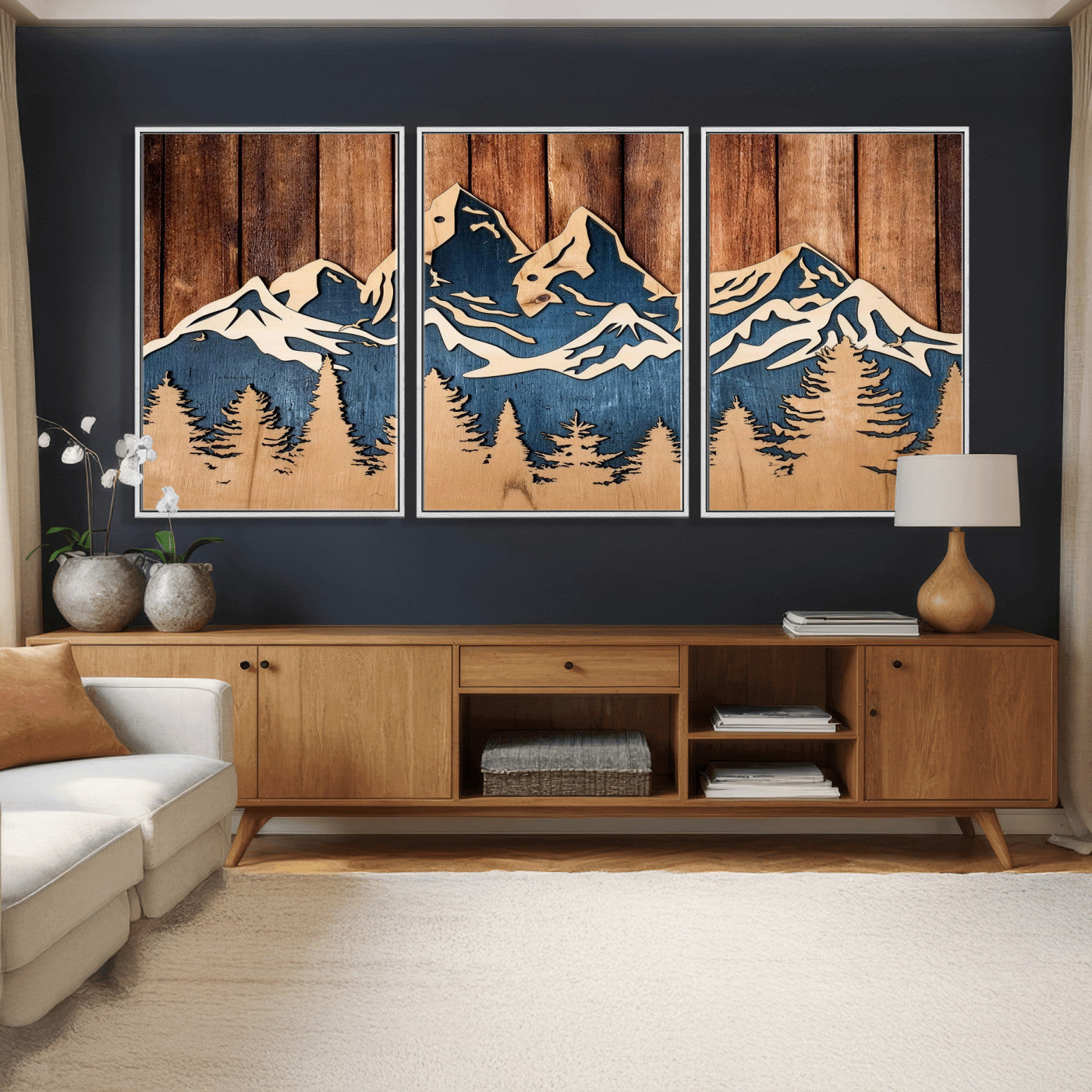 41330-MGV-CV-36X24 - Rustic Wood Style Mountain Wall Art, Nature Forest Canvas Print, Wooden Textured Mountain Artwork Print