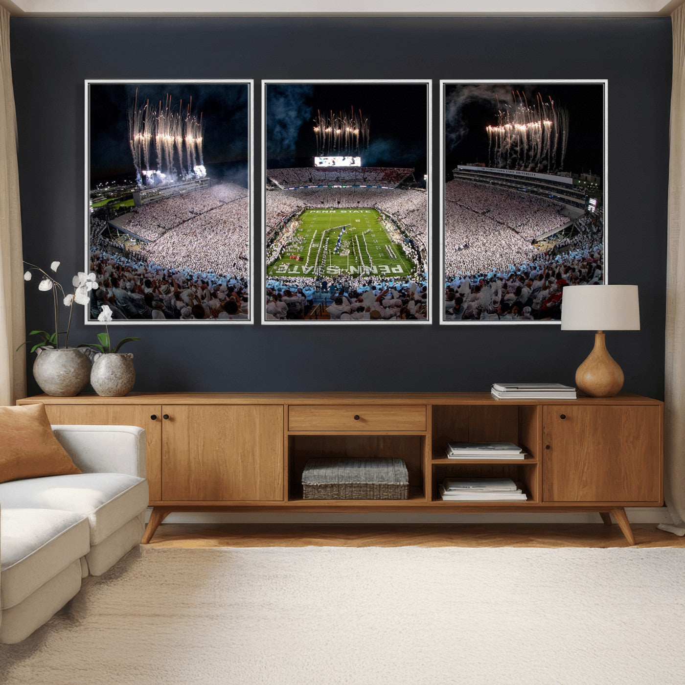 11391-MGV-CV-36X24 - Penn State Football Wall Art Canvas Print – Framed Stadium Game Day Sports Team Spirit Artwork for Home, Office