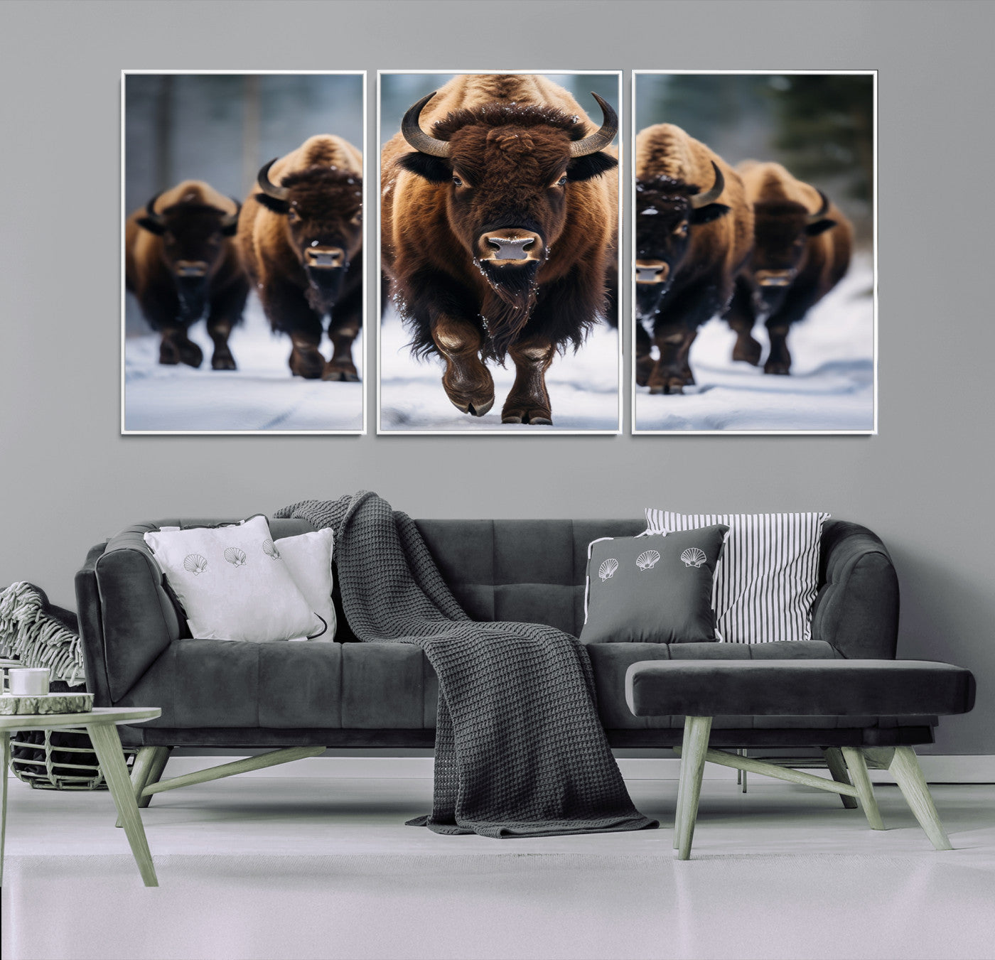 MGV-FC-60X30-3P - Buffalo Wall Art Canvas Print, American Bison Herd Wall Art Canvas Print - Bison Canvas Print