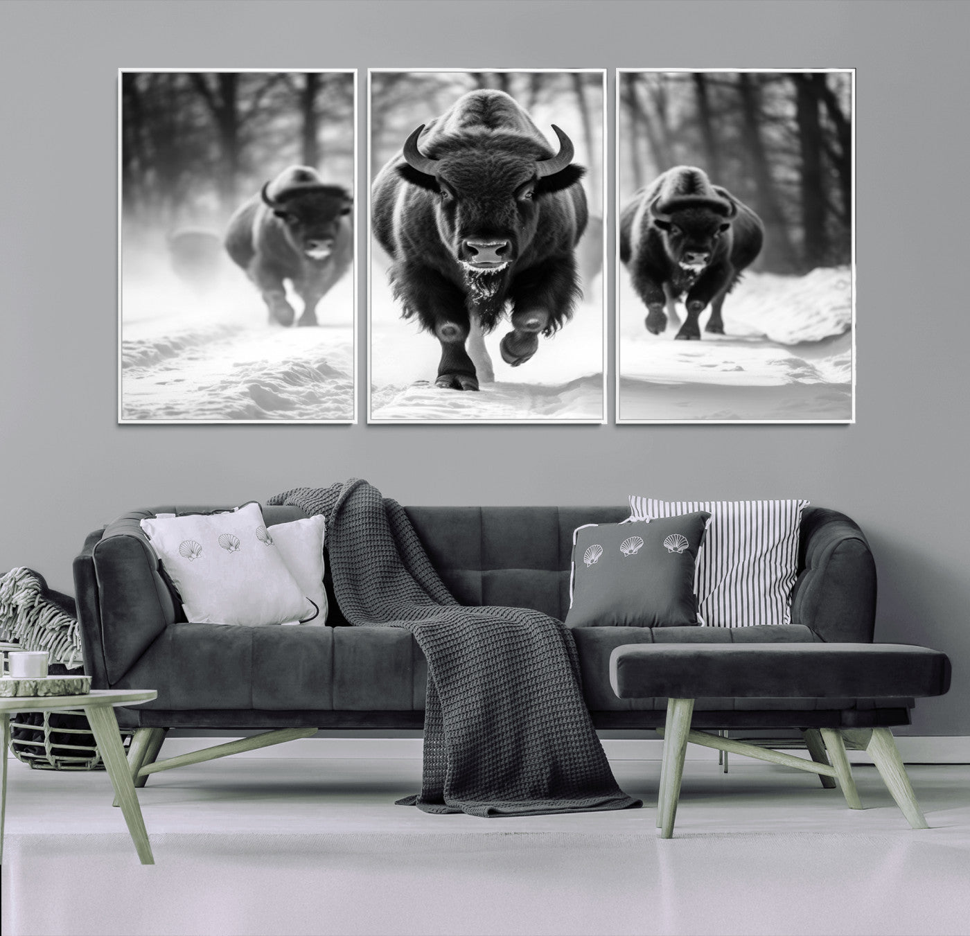 MGV-FC-60X30-3P - Buffalo Wall Art Canvas Print, Bison Family Wall Art Canvas Print