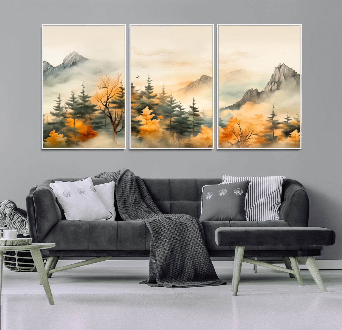 79192-MGV-CV-36X24-Abstract Watercolor Mountains and Trees Autumn Art, Watercolor Mountains and Trees Canvas Print