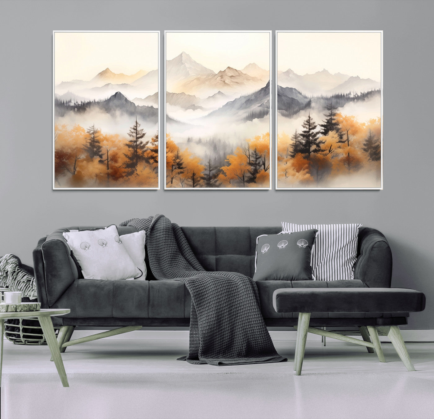 MGV-FC-60X30-3P - Mountain and Forest Landscape Wall Art | Misty Autumn Forest and Mountains Canvas Print for Living Room, Bedroom, Office | Large Wall Art Decor