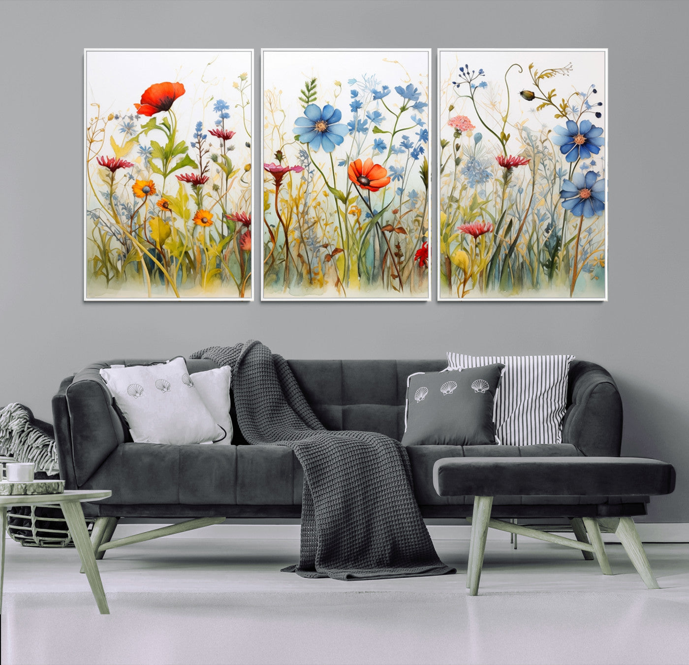 MGV-FC-60X30-3P - Colorful Wildflower Canvas Wall Art - Vibrant Floral Botanical Print, Bright Nature Decor for Living Room, Large 3 Panel Set, Ready to Hang