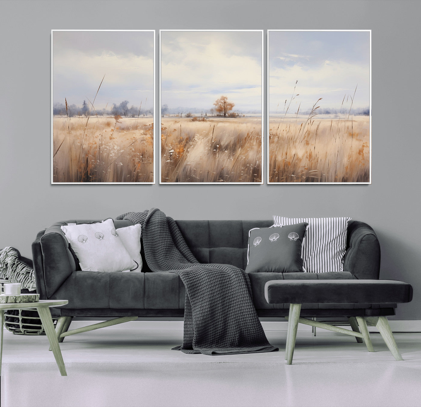 -Golden Fields Wall Art Print Canvas – Serene Landscape of Nature’s Tranquility in Minimalist for