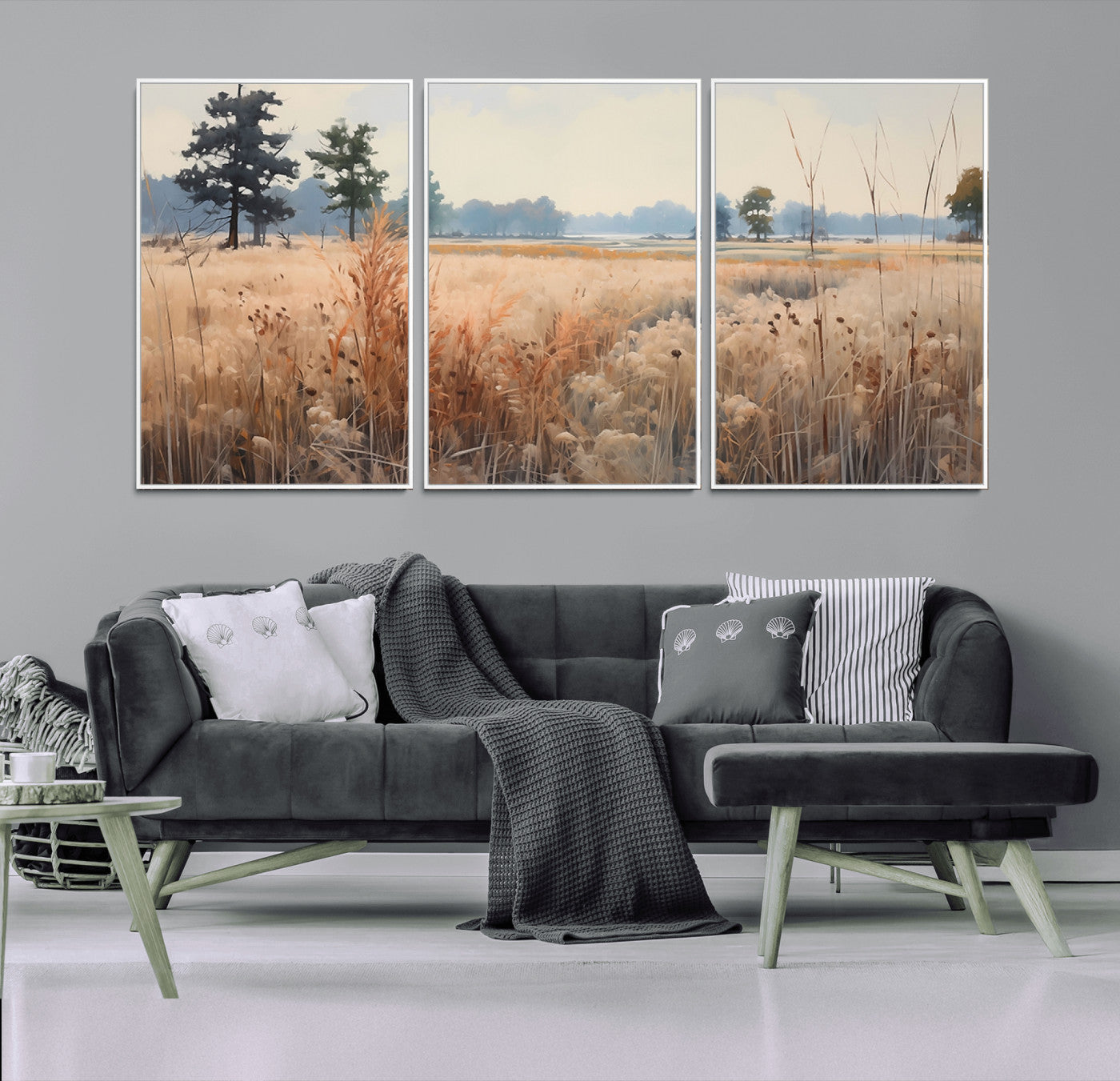 98822-MGV-FC-60X30-3P_White-Golden Fields Canvas Wall Art Print – Serene Landscape of Nature’s Tranquility in Minimalist Modern