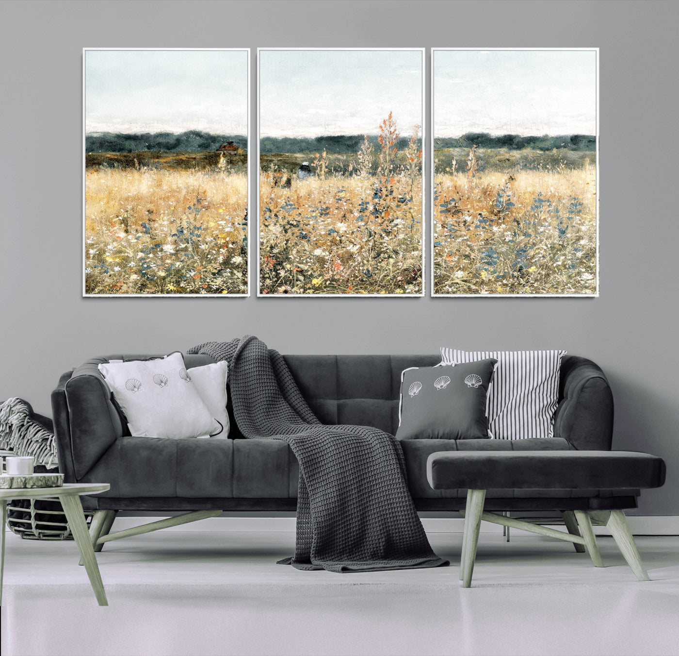 MGV-FC-60X30-3P - Wildflower Field Wall Art Canvas | Nature-Inspired Landscape Canvas Print for Living Room or Office | Rustic Floral Decor