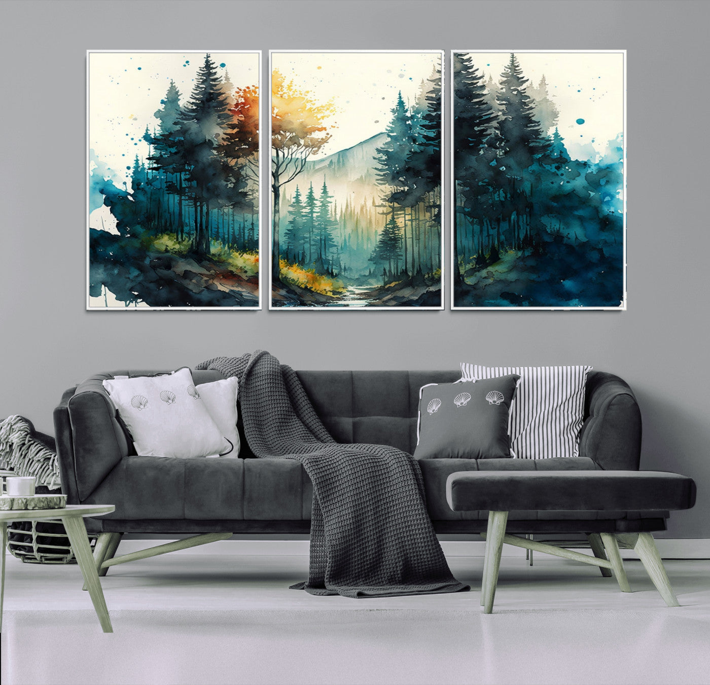 MGV-FC-60X30-3P - Watercolor Trees Forest Abstract Wall Art Canvas Print