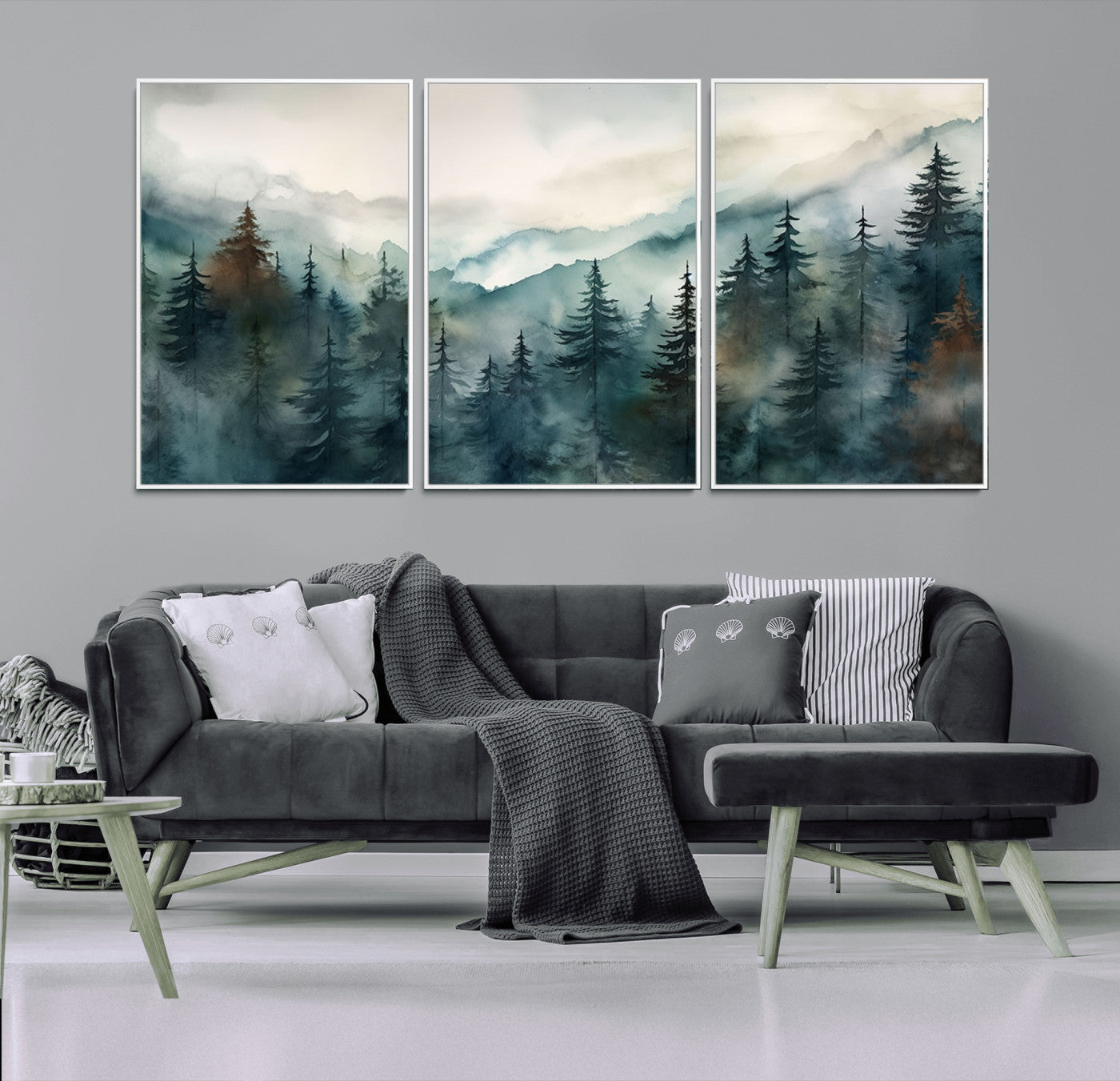 MGV-FC-60X30-3P - Serenity Forest Wall Art Canvas | Foggy Mountain Landscape Canvas Print for Living Room or Office | Nature-Inspired Woodland Decor