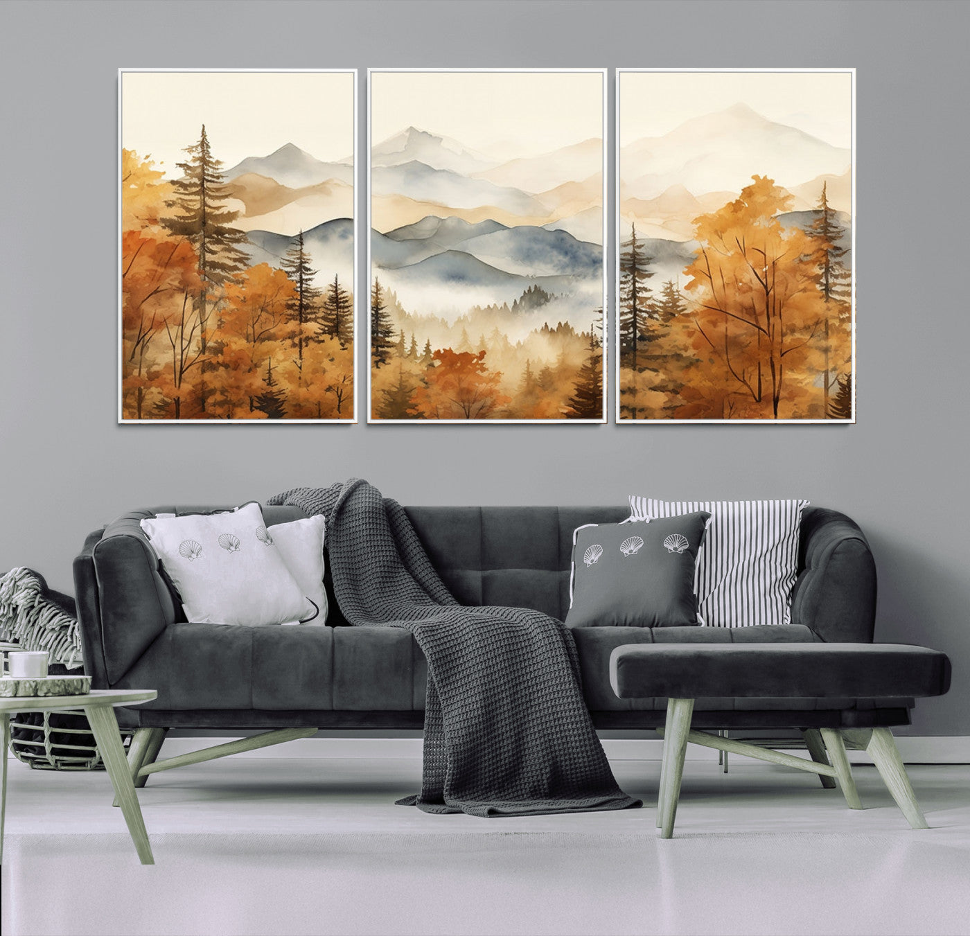 MGV-FC-60X30-3P - Golden Autumn Forest Wall Art | Mountain Landscape Canvas Print for Living Room or Bedroom | Large Wall Decor with Nature-Inspired Design