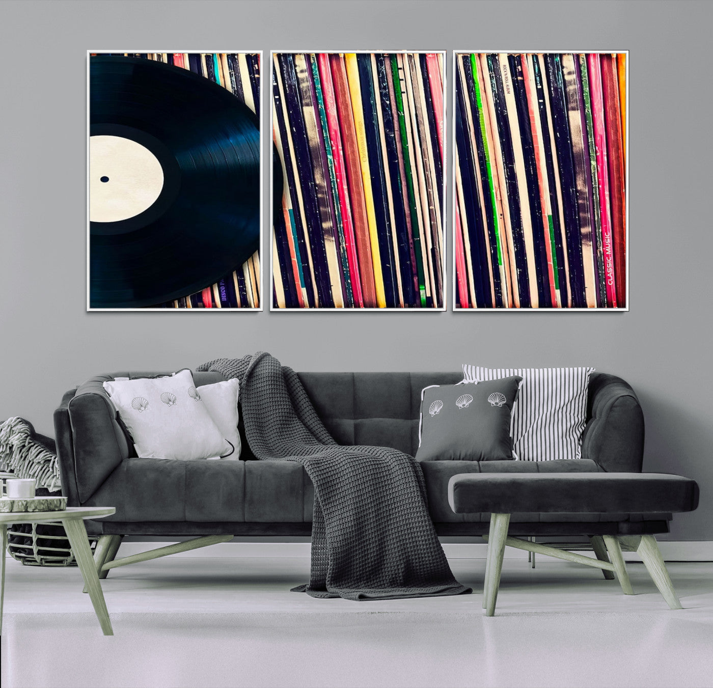 MGV-FC-60X30-3P - Vinyl Record and Album Collection Canvas Wall Art - Retro Music Decor for Living Room, Vintage Vinyl Lover’s Set