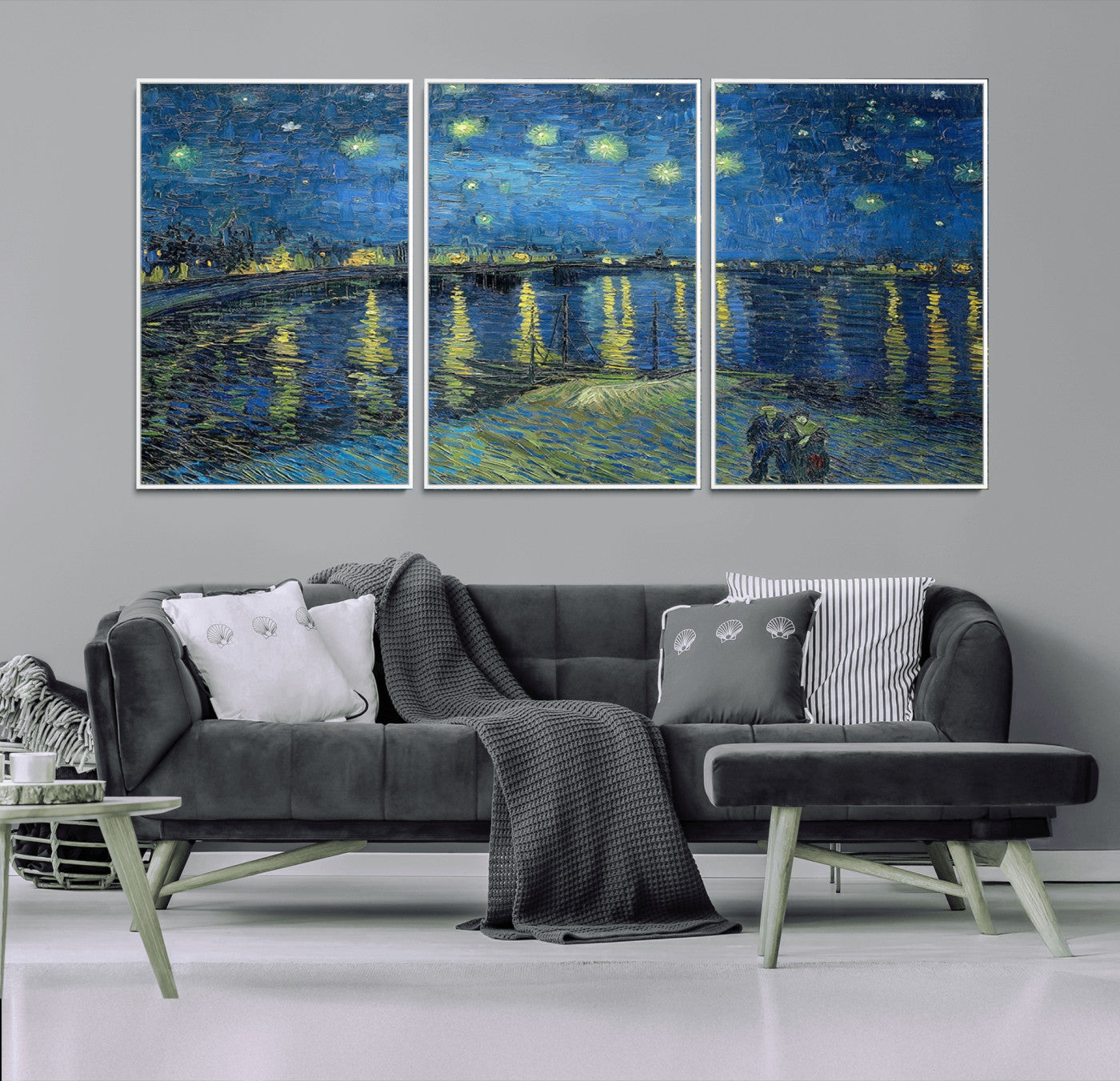94605-MGV-FC-60X30-3P_White-Vincent van Gogh Starry Night over the Rhone Abstract Wall Art Canvas, Starry Night Canvas Print
