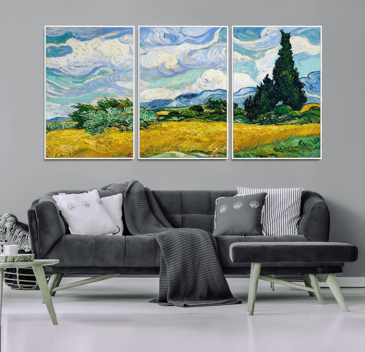 MGV-FC-60X30-3P - Wheatfield With Cypresses By Van Gogh Painting Wall Art Canvas Print
