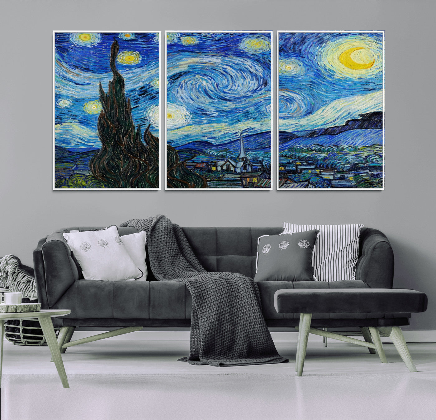 MGV-FC-60X30-3P - Vincent Van Gogh The Starry Night Abstract Wall Art Canvas Print