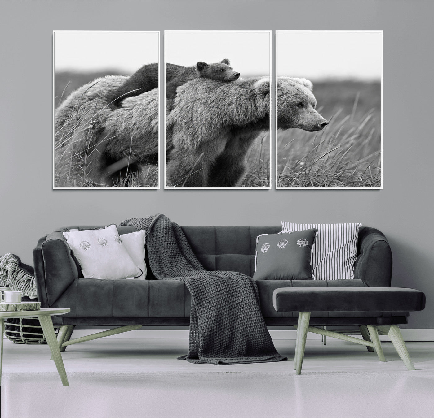 MGV-FC-60X30-3P - Bear and Cub Wall Art Canvas | 399 Bear Cub Wildlife-Inspired Animal Art for Living Room or Office | Grizzly Bear Print of Photography