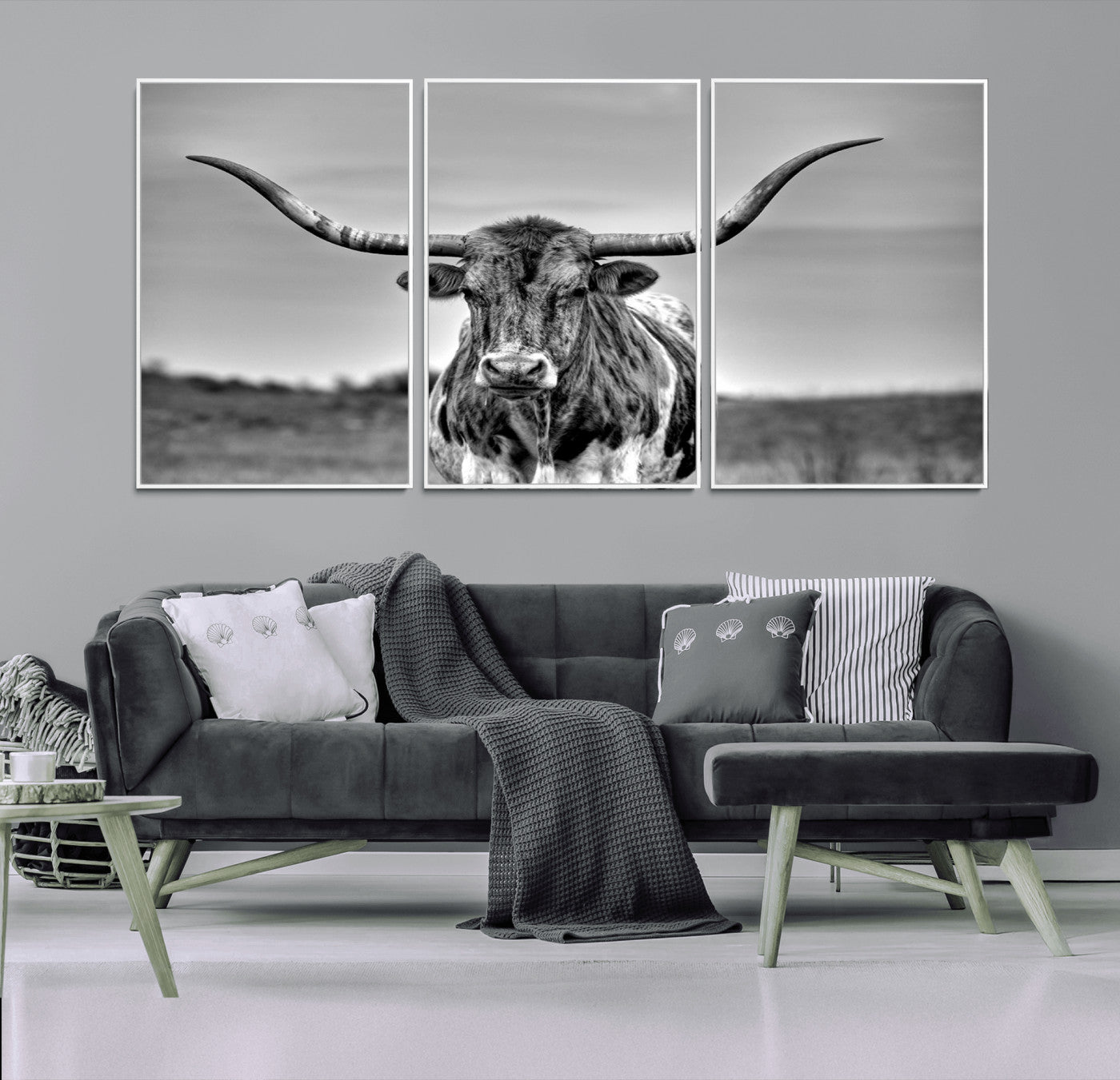 MGV-FC-60X30-3P - Texas Longhorn Cpw Wall Art, Texas Longhorn Canvas, Cattle Canvas Print