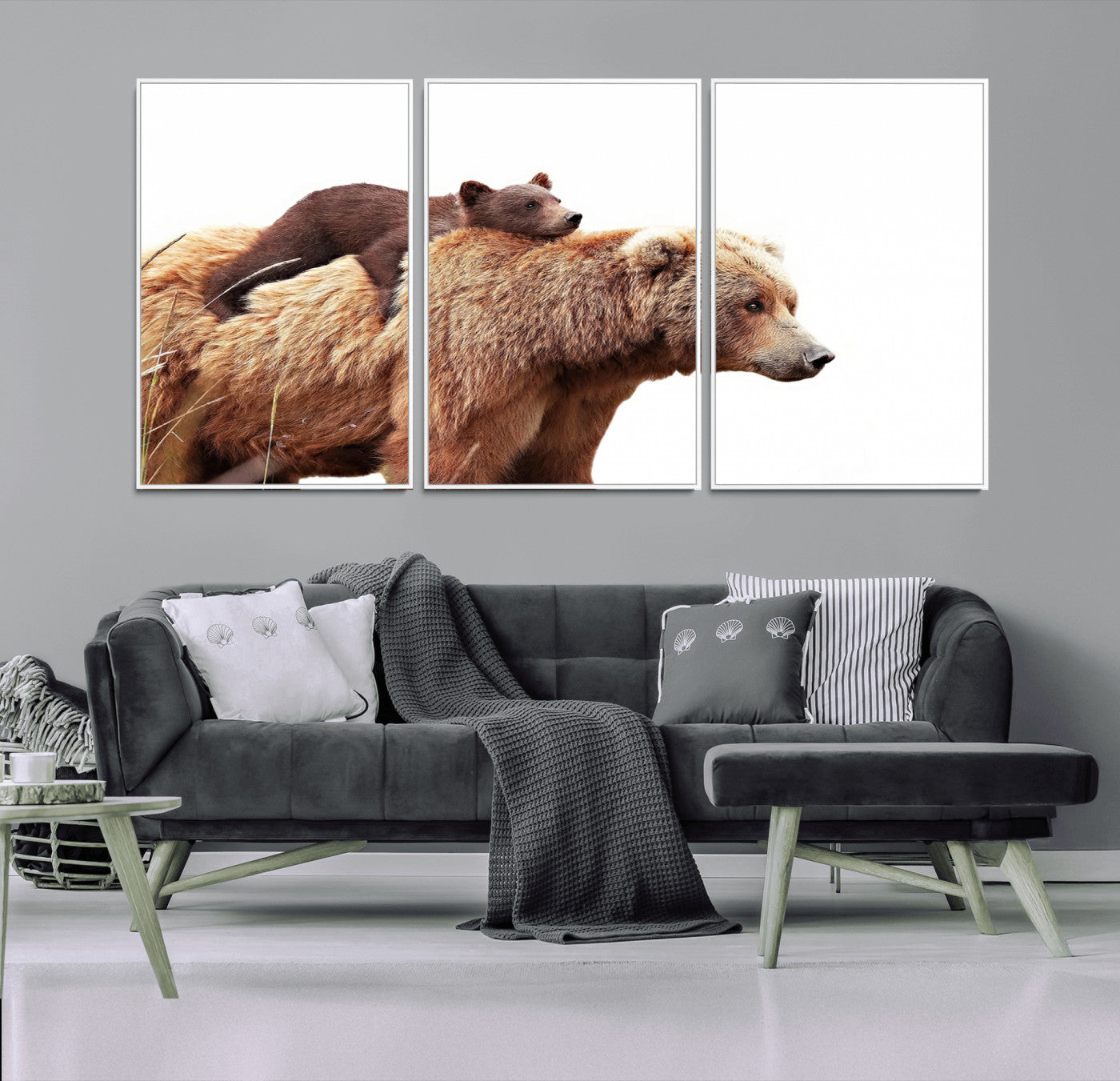 MGV-FC-60X30-3P - Mother and Baby Bear Canvas Wall Art - Adorable Wildlife Animal Print, Cozy Rustic Decor for Living Room,