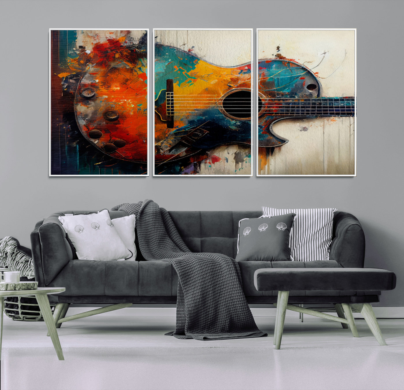 89330-MGV-FC-60X30-3P_White-Abstract Guitar Wall Art Canvas | Vibrant Music-Inspired Art for Living Room or Studio | Colorful