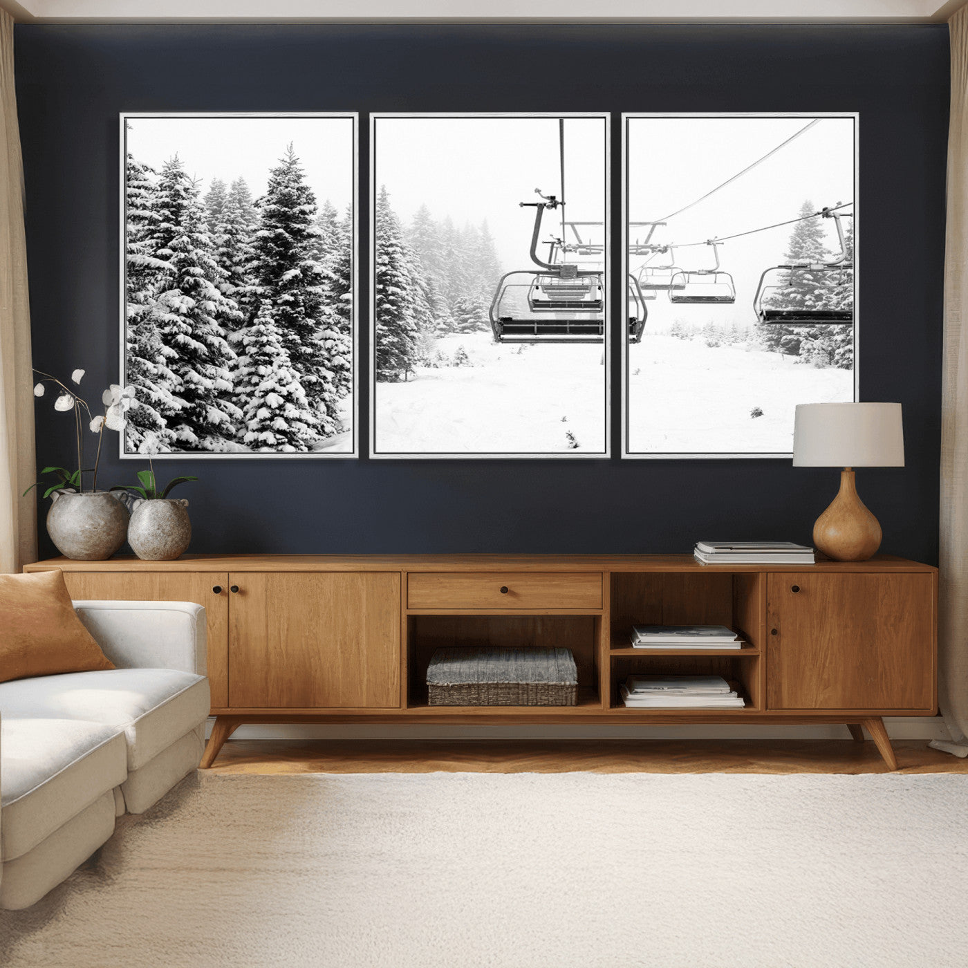 70609-MGV-CV-36X24 - Ski Wall Art - Ski Lift Wall Art Canvas Print Snow Covered Spruce Trees Winter Wall Art Ski Skier