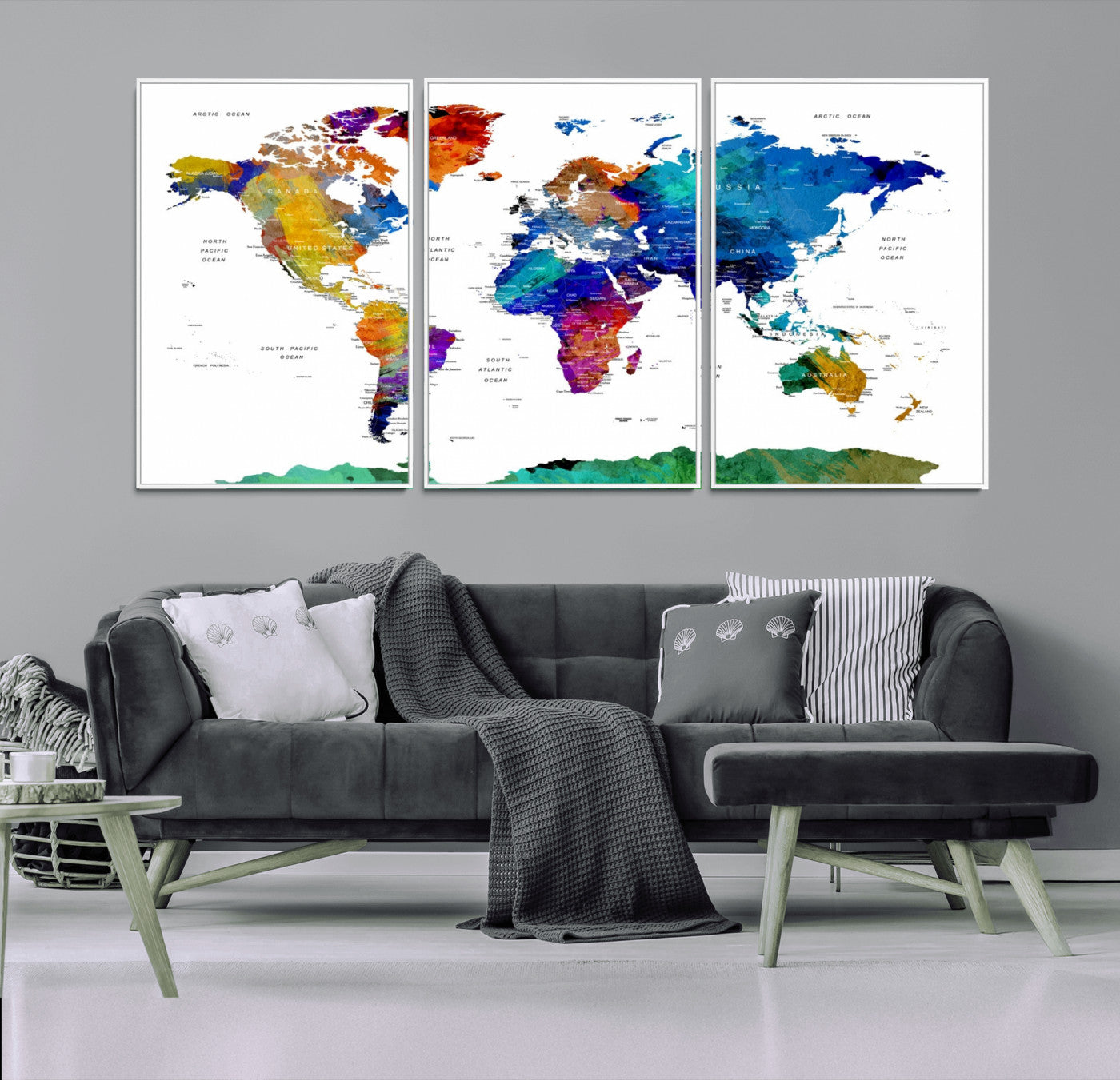 48979-MGV-CV-36X24-Colorful Watercolor World Map Canvas Print – Vibrant Framed Travel Map Wall Art, Modern Decor for Living Room or Office