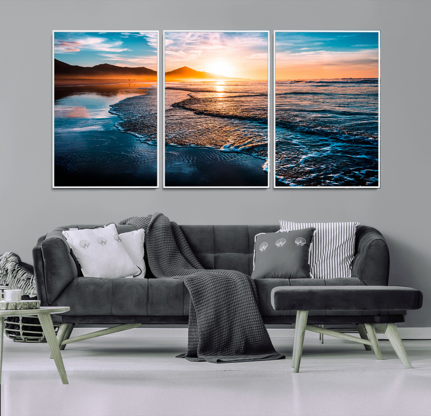 MGV-FC-60X30-3P - Beach Ocean Sunset on the Sea Wall Art Canvas, Beach Ocean Sunset Canvas Print