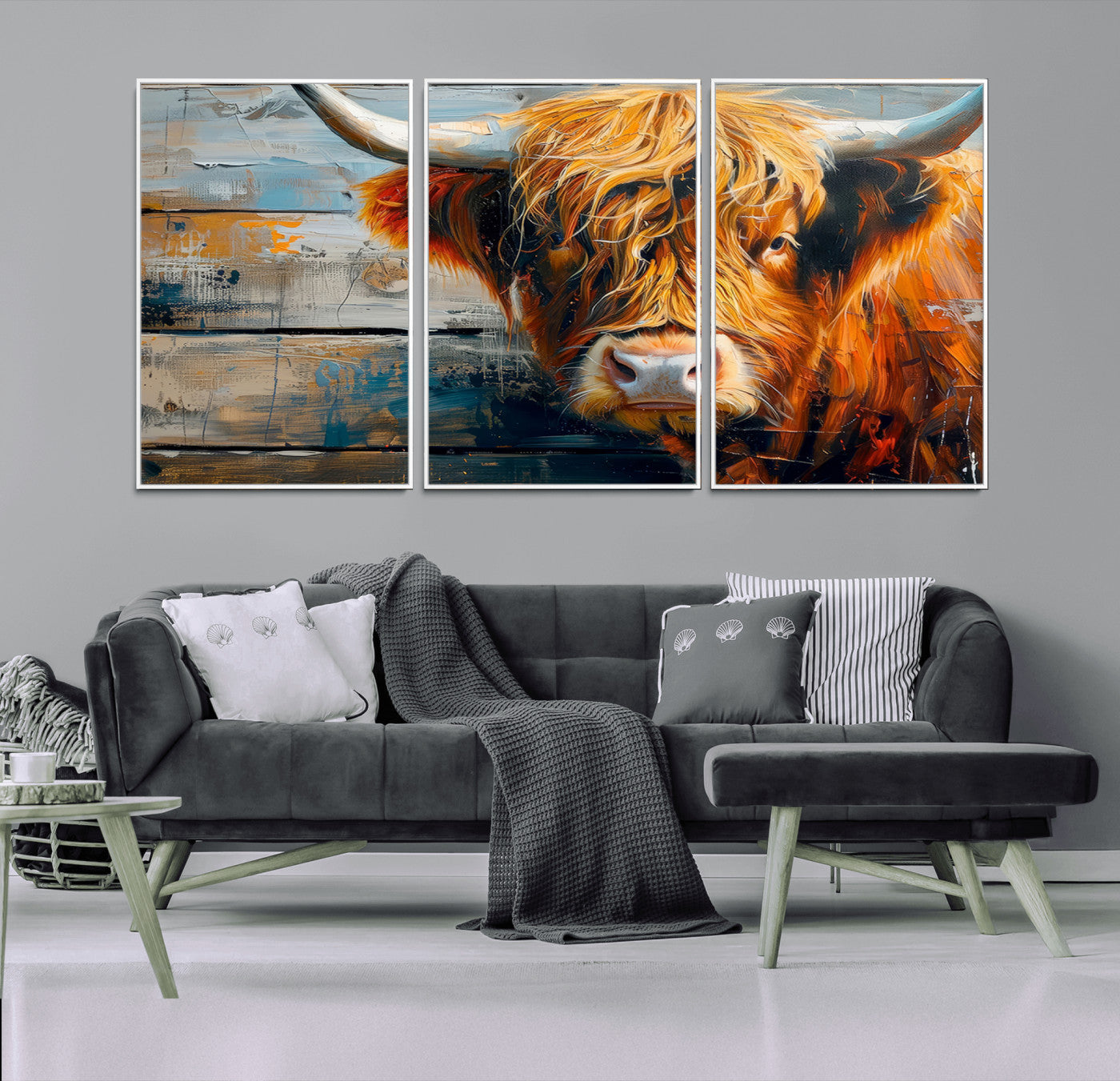 92312-MGV-FC-60X30-3P_White-Highland Cow Abstract Canvas Wall Art – Bold Farmhouse Rustic Decor – Ready to Hang