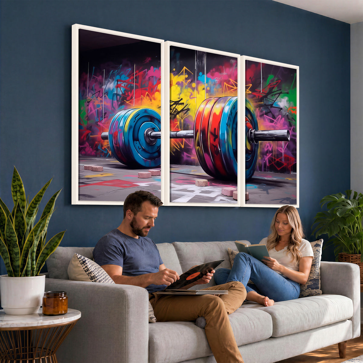 13549-MGV-CV-36X24 - Abstract Graffiti Barbell Canvas Wall Art | Urban Fitness Meets Bold Street Art