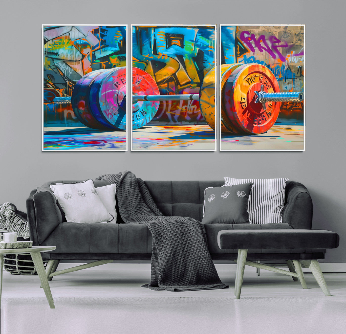 MGV-FC-60X30-3P - Fitness Gym Barbell Graffiti Wall Art Canvas Print