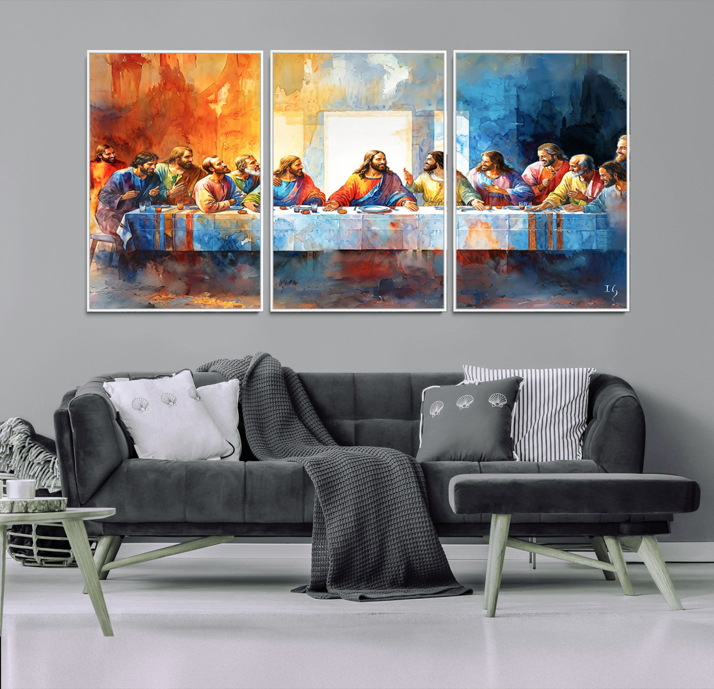 MGV-FC-60X30-3P - Abstract Watercolor The Last Supper Wall Art