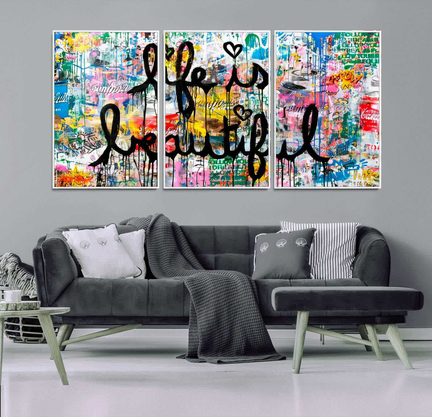 MGV-FC-60X30-3P - Life Beautiful Art Print - Banksy Graffiti Wall Art Canvas Print | Graffiti Wall Art Canvas Print