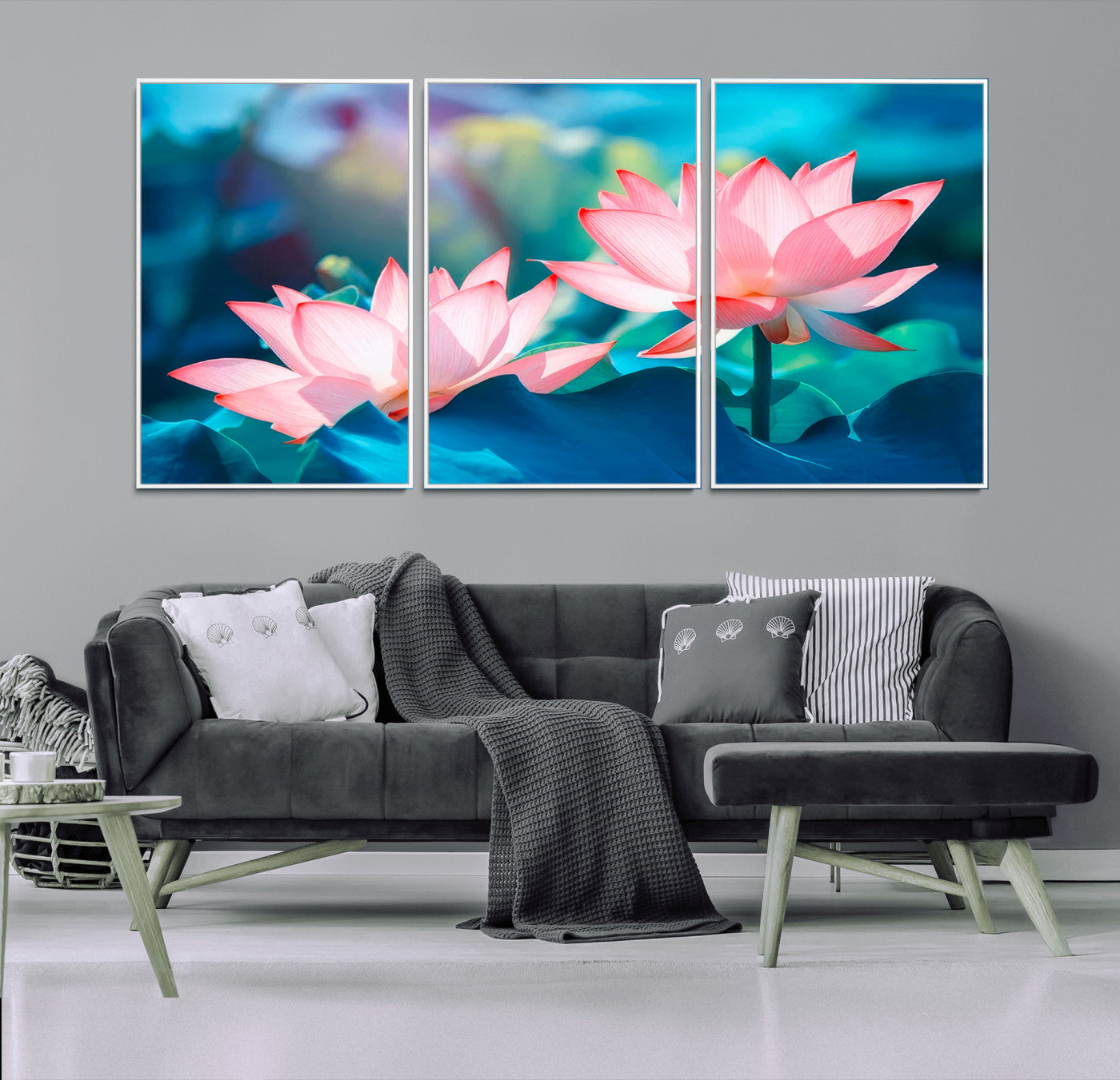 MGV-FC-60X30-3P - Pink Lotus Flower Canvas Wall Art | Vibrant Floral Wall Decor for Living Room, Office, or Bedroom | Large Botanical Art