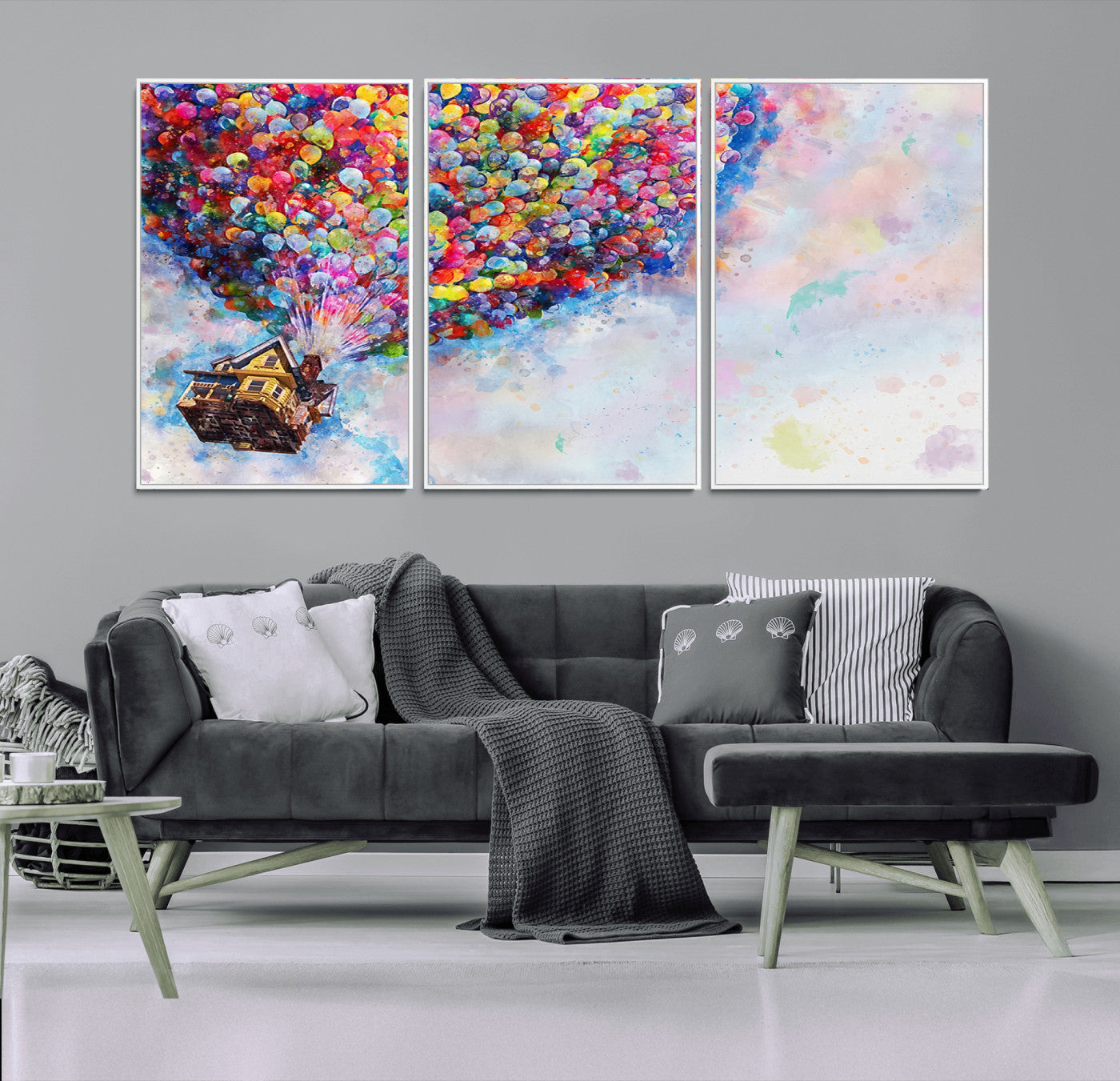 MGV-FC-60X30-3P - Don't Look Up Movie Canvas Wall Art - Vibrant Floating House and Balloons Scene, Tribute to Iconic